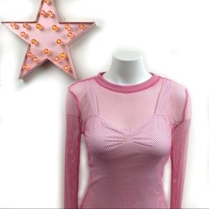 Pink Mesh See Through Long Sleeve Top XS